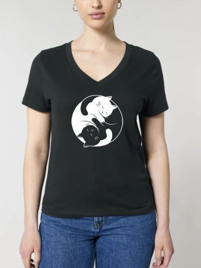 T-shirt femme manches courtes "YING YANG CAT" BY LEDUC